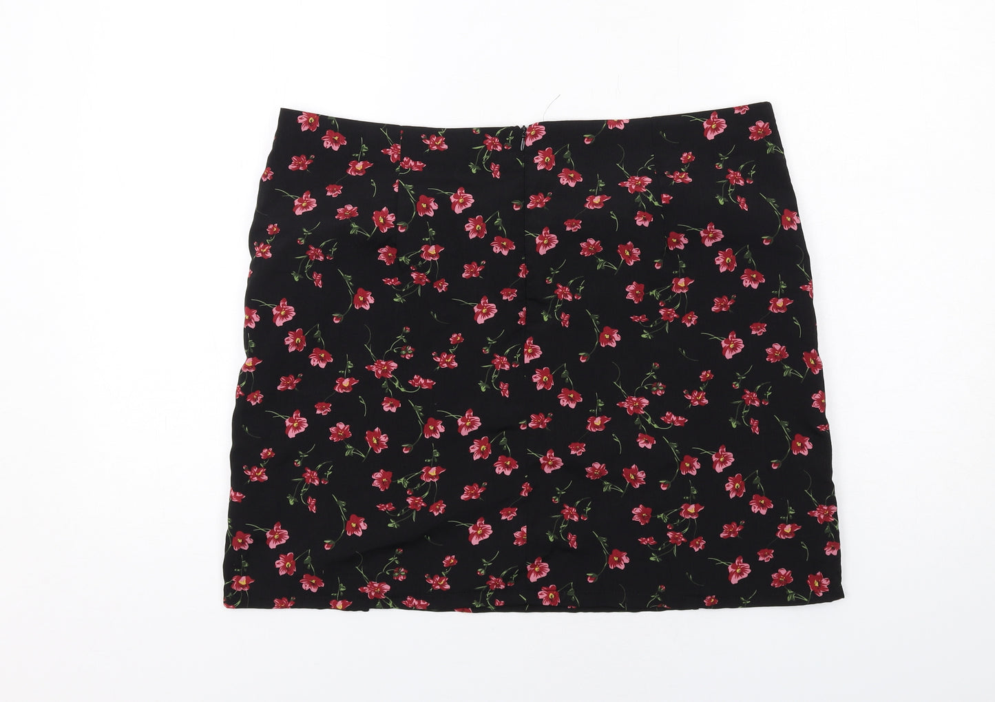Daisy Street Womens Black Floral Polyester A-Line Skirt Size 16 Zip