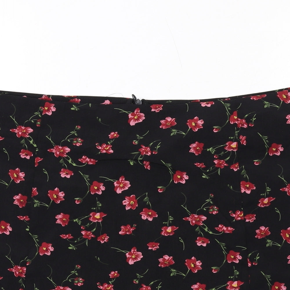 Daisy Street Womens Black Floral Polyester A-Line Skirt Size 16 Zip