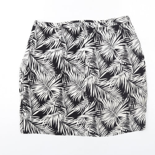 H&M Womens Black Geometric Viscose A-Line Skirt Size 14 Zip - Leaf pattern
