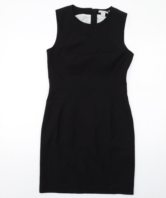 H&M Womens Black Polyester Shift Size 12 Round Neck Zip