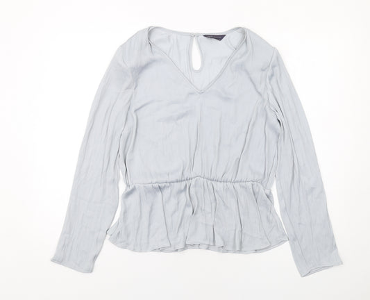 Marks and Spencer Womens Grey Polyester Basic Blouse Size 14 V-Neck