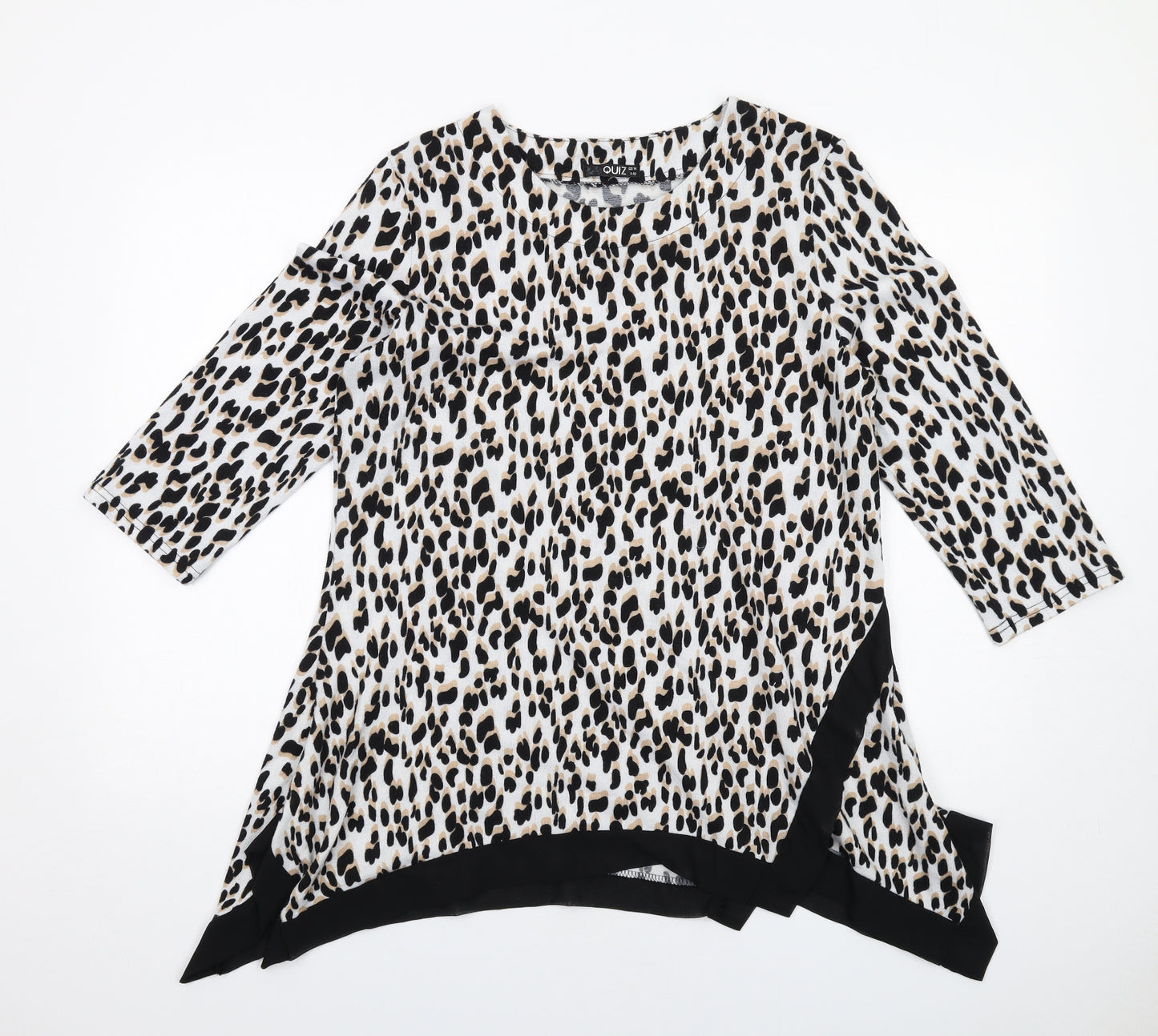 Quiz Womens White Round Neck Animal Print Polyester Pullover Jumper Size 14 - Leopard Print