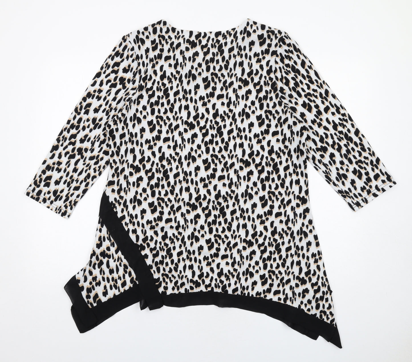 Quiz Womens White Round Neck Animal Print Polyester Pullover Jumper Size 14 - Leopard Print
