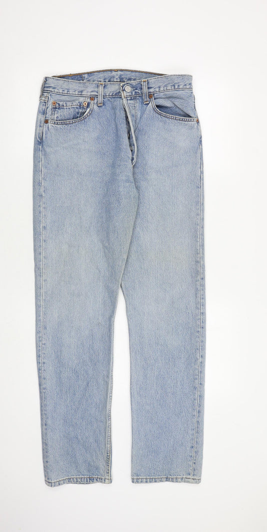 Levi's Womens Blue Cotton Straight Jeans Size 32 in L32 in Regular Button