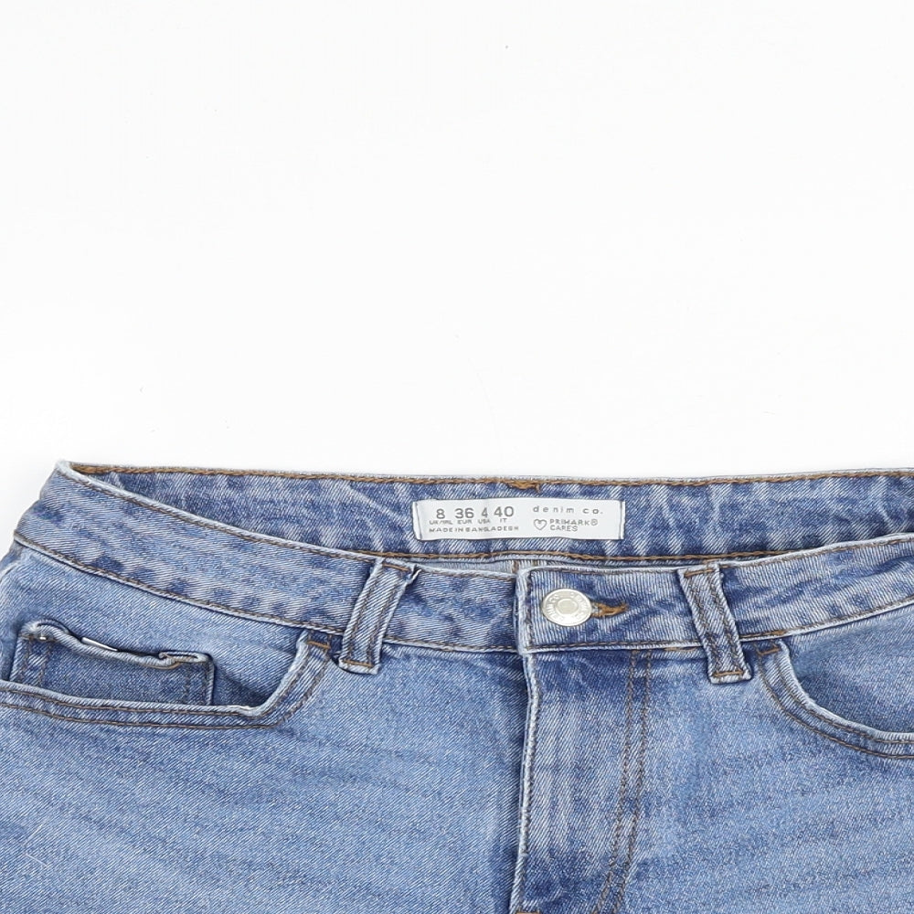 Denim & Co. Womens Blue Cotton Boyfriend Shorts Size 8 Regular Zip - Raw Hem