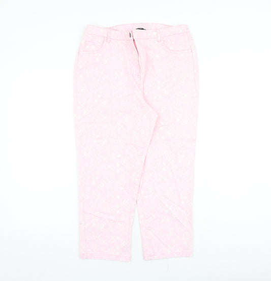 Bonmarché Womens Pink Geometric Cotton Cropped Jeans Size 14 L22 in Regular Zip