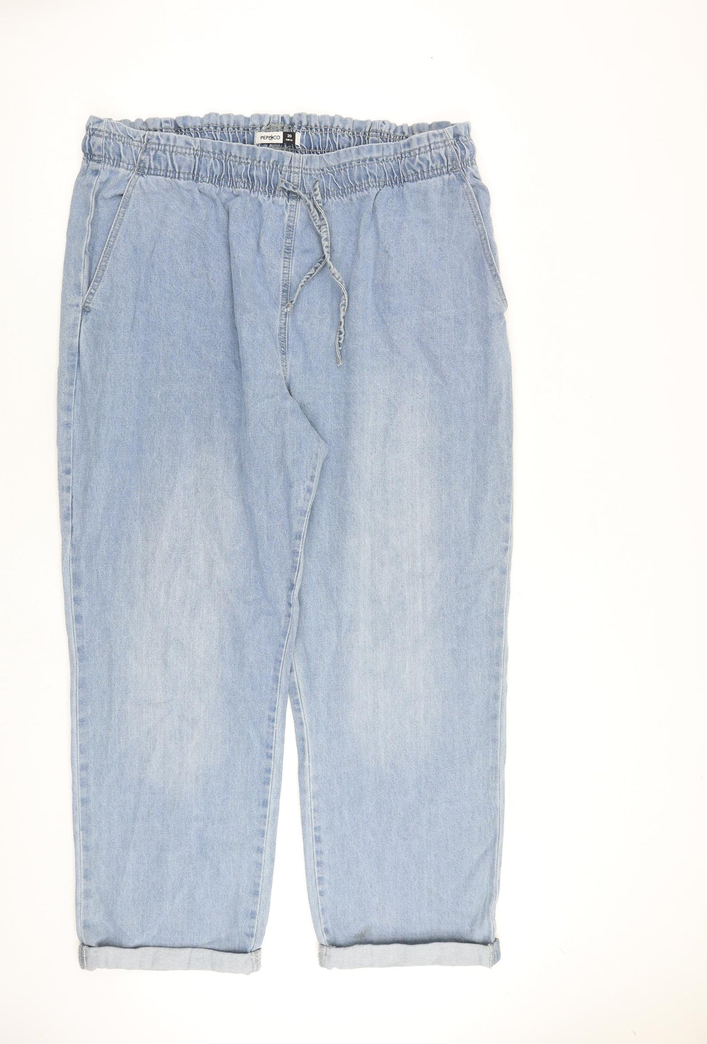 Pep&Co Womens Blue Cotton Wide-Leg Jeans Size 20 L29 in Regular Tie