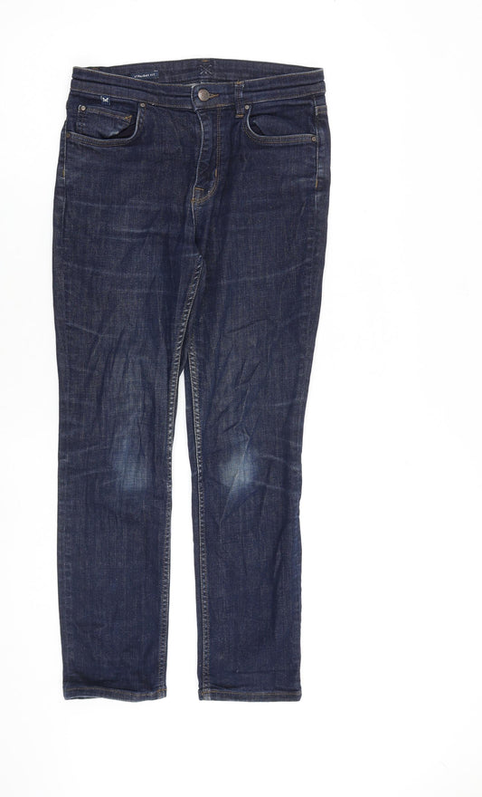 Denim & Co. Womens Blue Cotton Straight Jeans Size 10 L27 in Regular Zip