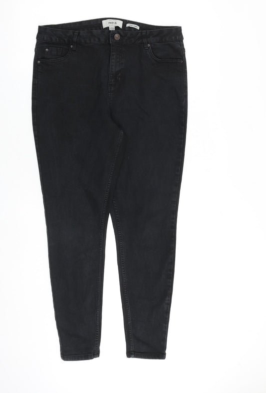 New Look Womens Black Cotton Skinny Jeans Size 16 L28 in Extra-Slim Zip