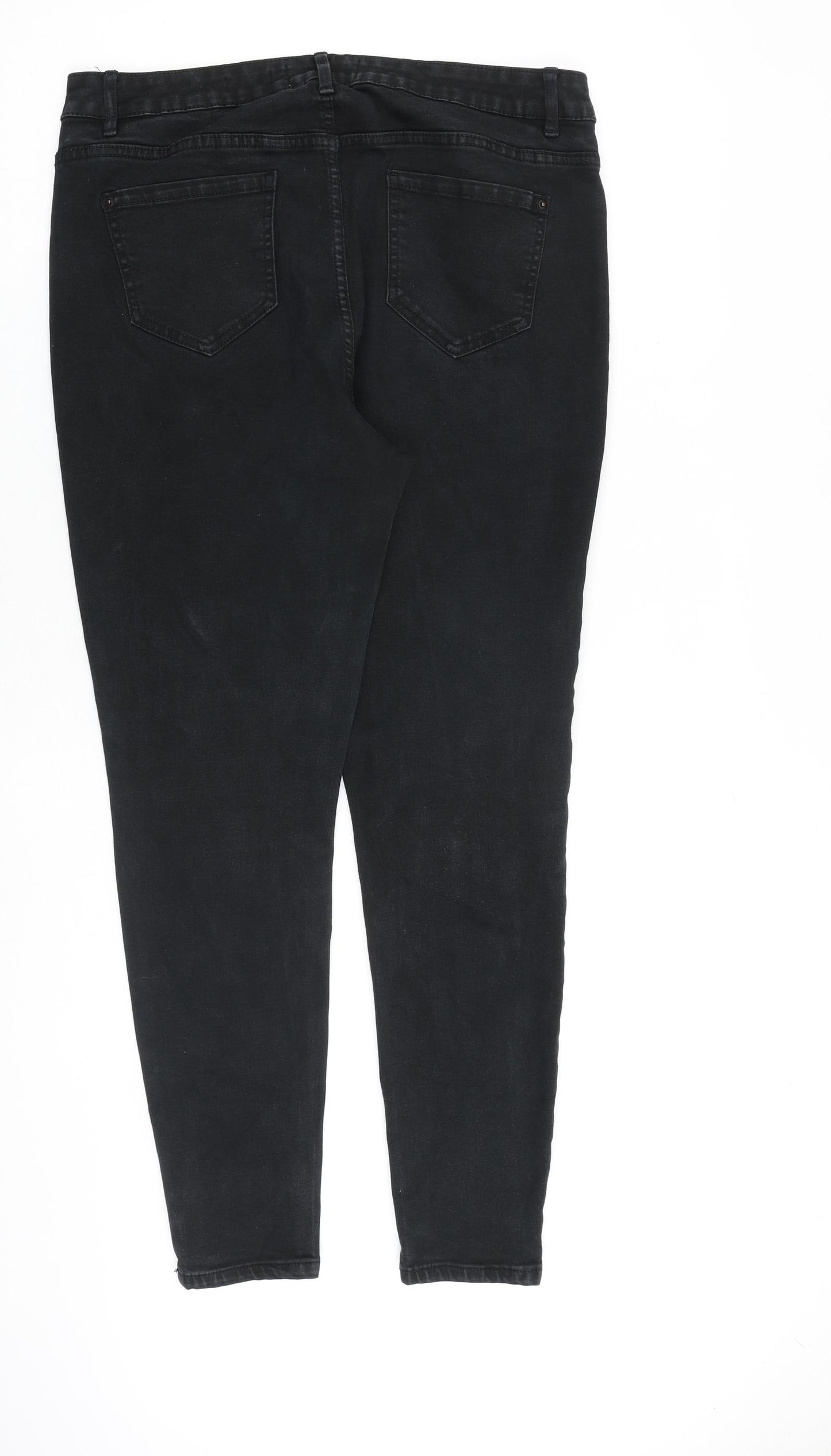 New Look Womens Black Cotton Skinny Jeans Size 16 L28 in Extra-Slim Zip