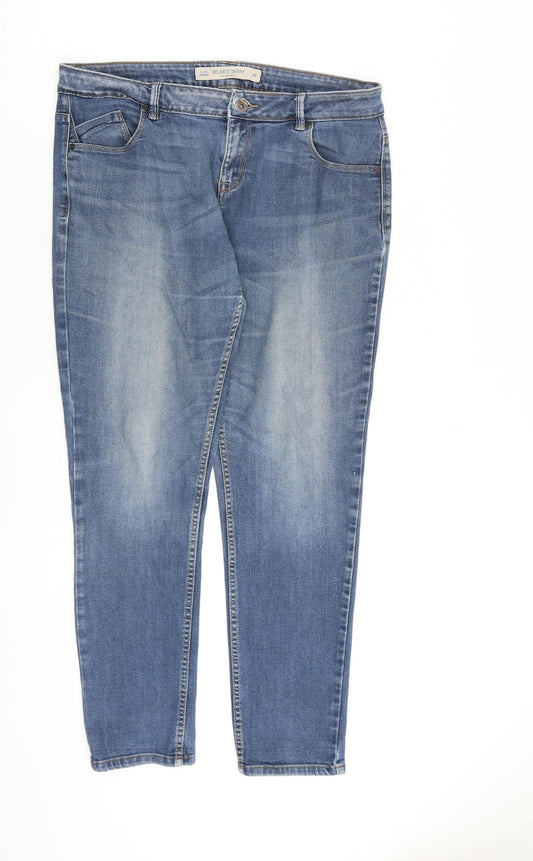 NEXT Womens Blue Cotton Skinny Jeans Size 14 L29 in Relaxed Zip