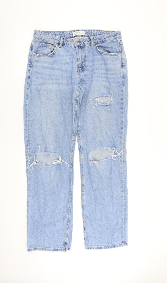 Denim & Co. Womens Blue Cotton Straight Jeans Size 12 L33 in Regular Zip