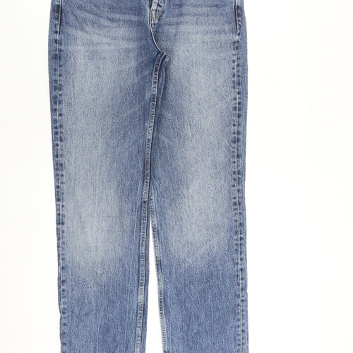 Zara Womens Blue Cotton Straight Jeans Size 12 L32 in Regular Button