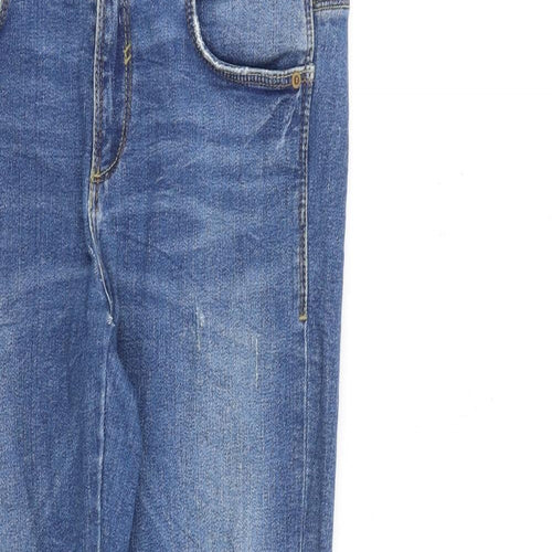 Zara Womens Blue Herringbone Cotton Straight Jeans Size 10 L28 in Regular Zip - Frayed Hem