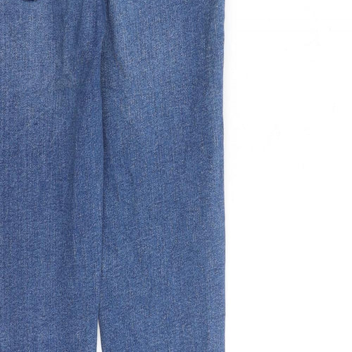 Zara Womens Blue Herringbone Cotton Straight Jeans Size 10 L28 in Regular Zip - Frayed Hem