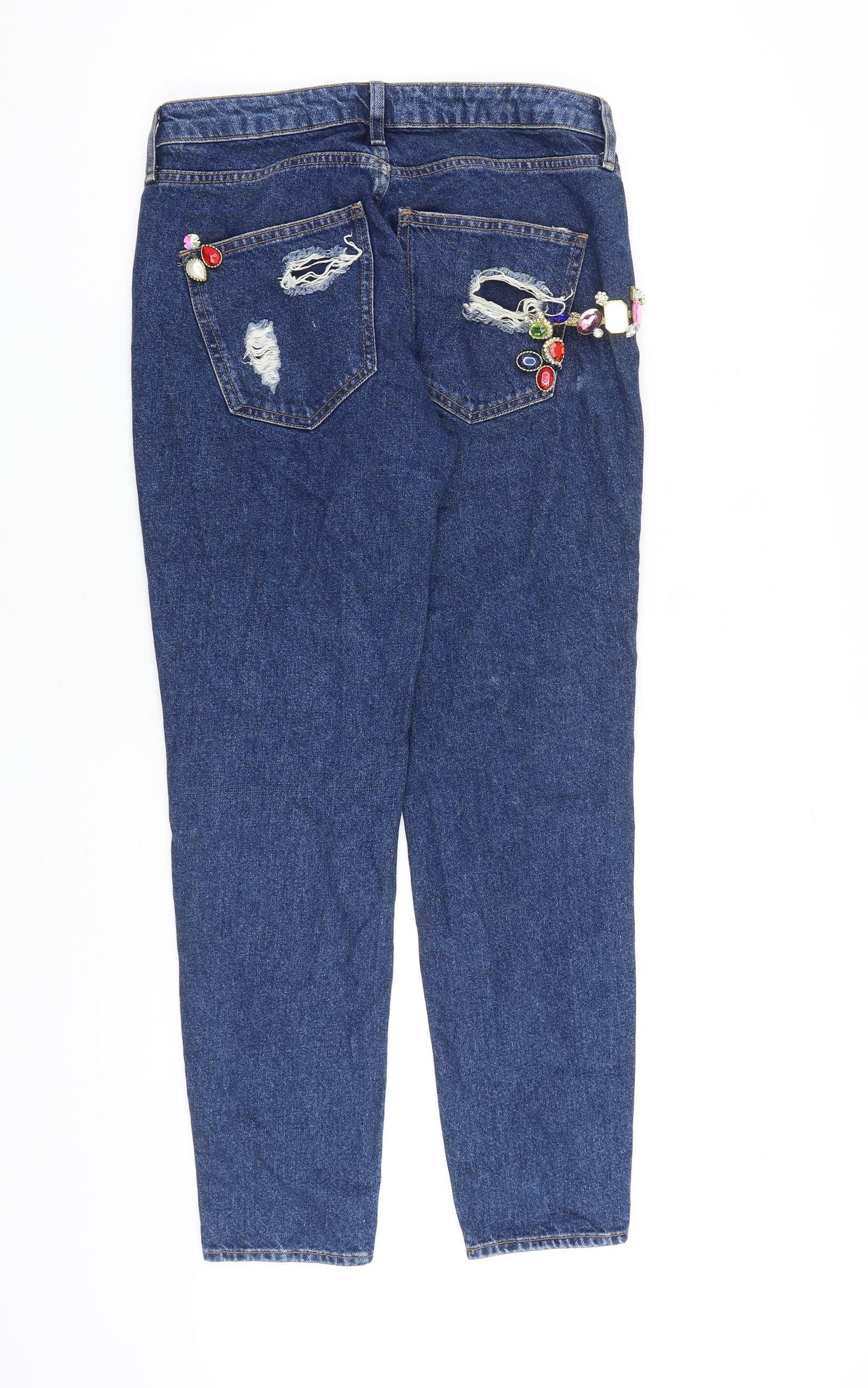River Island Womens Blue Cotton Tapered Jeans Size 8 L28 in Regular Zip - Embellished