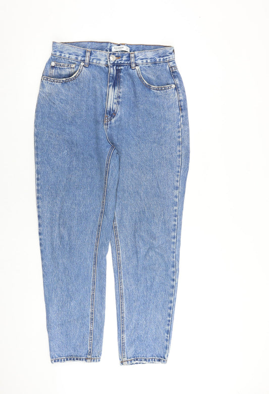 Pull&Bear Womens Blue Cotton Mom Jeans Size 14 L28 in Regular Button