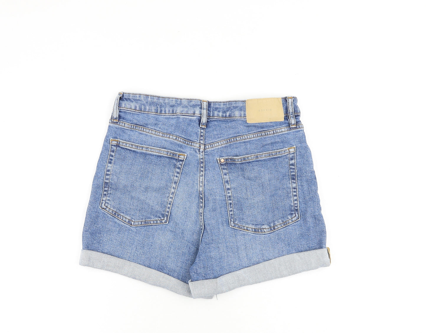 H&M Womens Blue Cotton Boyfriend Shorts Size 12 L3 in Regular Zip