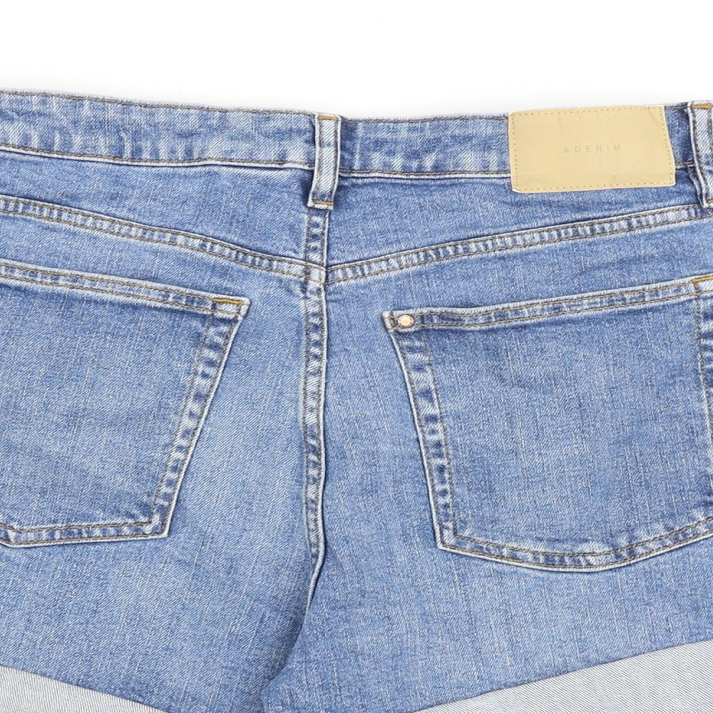 H&M Womens Blue Cotton Boyfriend Shorts Size 12 L3 in Regular Zip