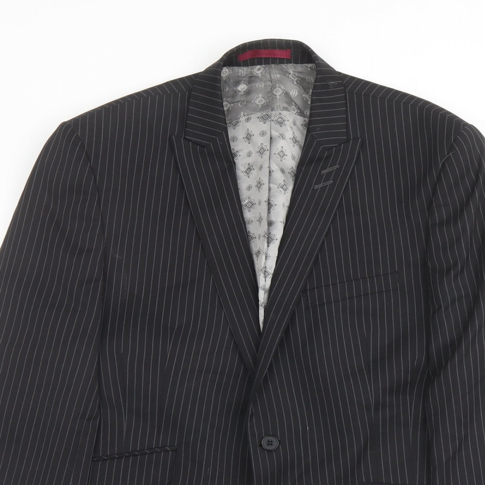 Limehaus Mens Black Striped Polyester Jacket Suit Jacket Size 42 Regular