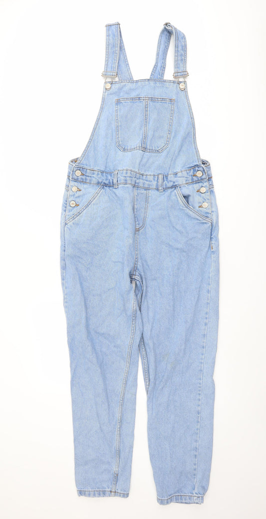 Denim & Co. Womens Blue Cotton Jumpsuit One-Piece Size 12 Buckle