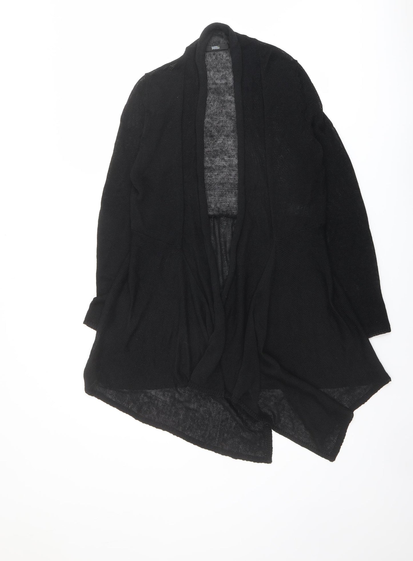 Marks and Spencer Womens Black V-Neck Linen Cardigan Jumper Size 10 - Waterfall design