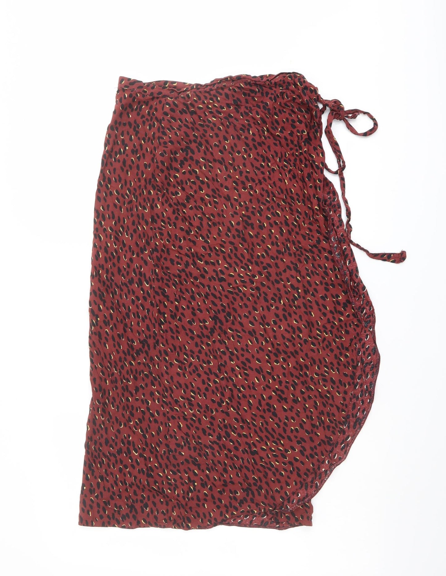 New Look Womens Red Animal Print Viscose Wrap Skirt Size 6 Tie - Leopard pattern