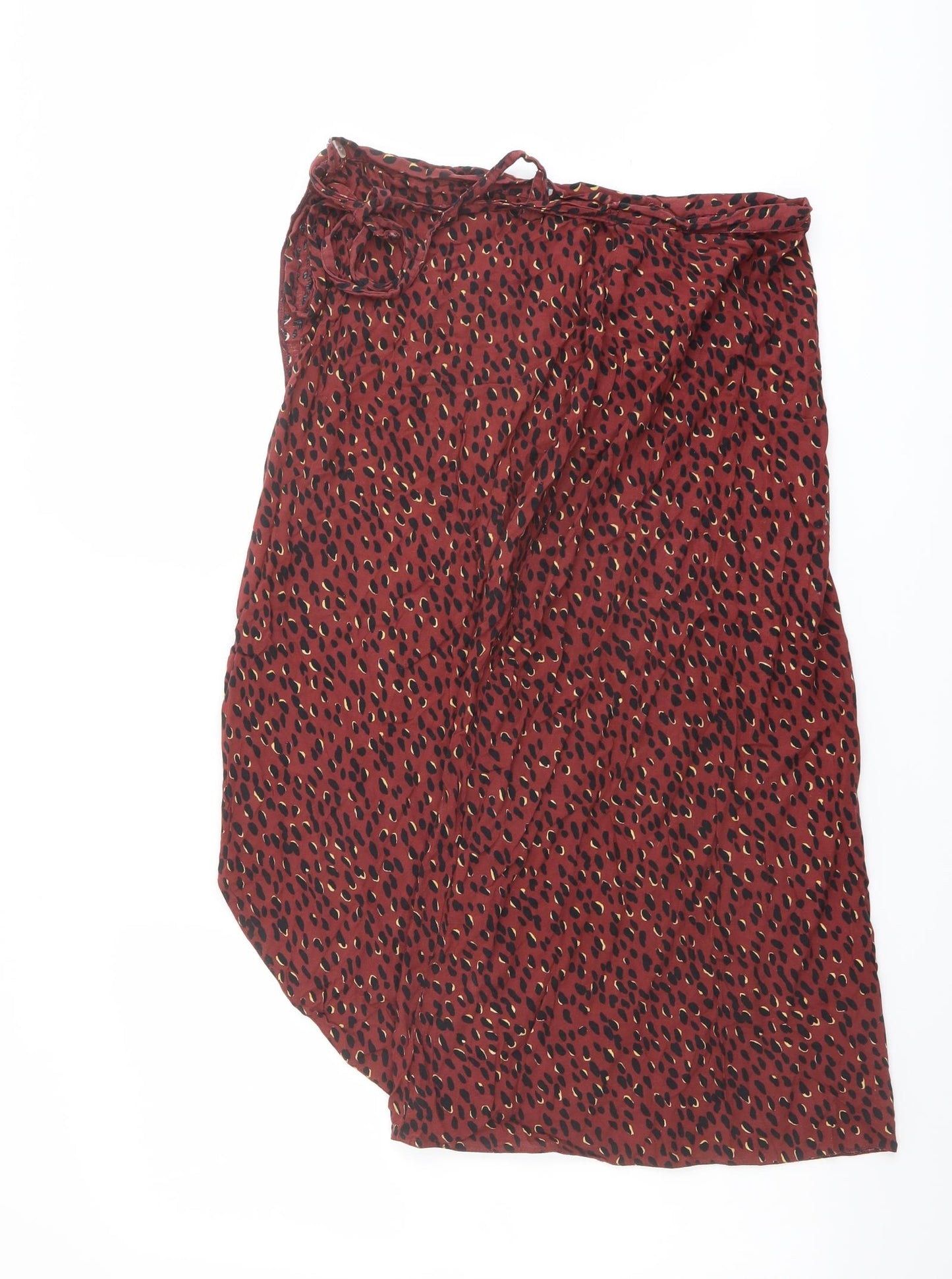 New Look Womens Red Animal Print Viscose Wrap Skirt Size 6 Tie - Leopard pattern
