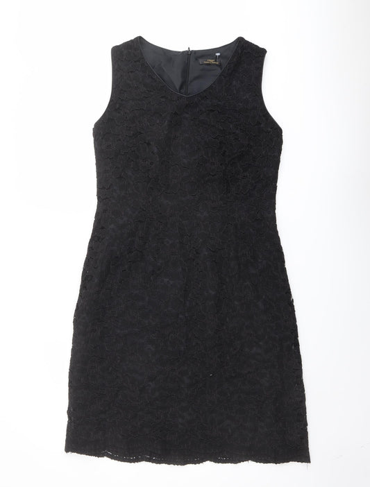 Marks and Spencer Womens Black Polyester Tank Dress Size 12 V-Neck Zip