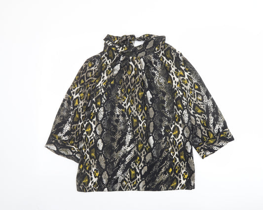 Dorothy Perkins Womens Black Animal Print Polyester Basic Blouse Size 12 High Neck - Leopard, Snake Skin Pattern