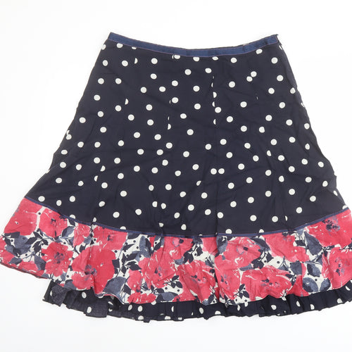 Per Una Womens Blue Polka Dot Cotton Swing Skirt Size 14 Zip
