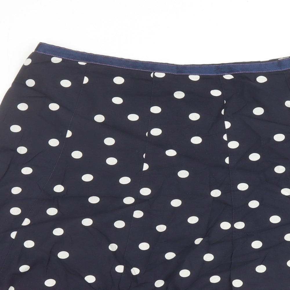 Per Una Womens Blue Polka Dot Cotton Swing Skirt Size 14 Zip