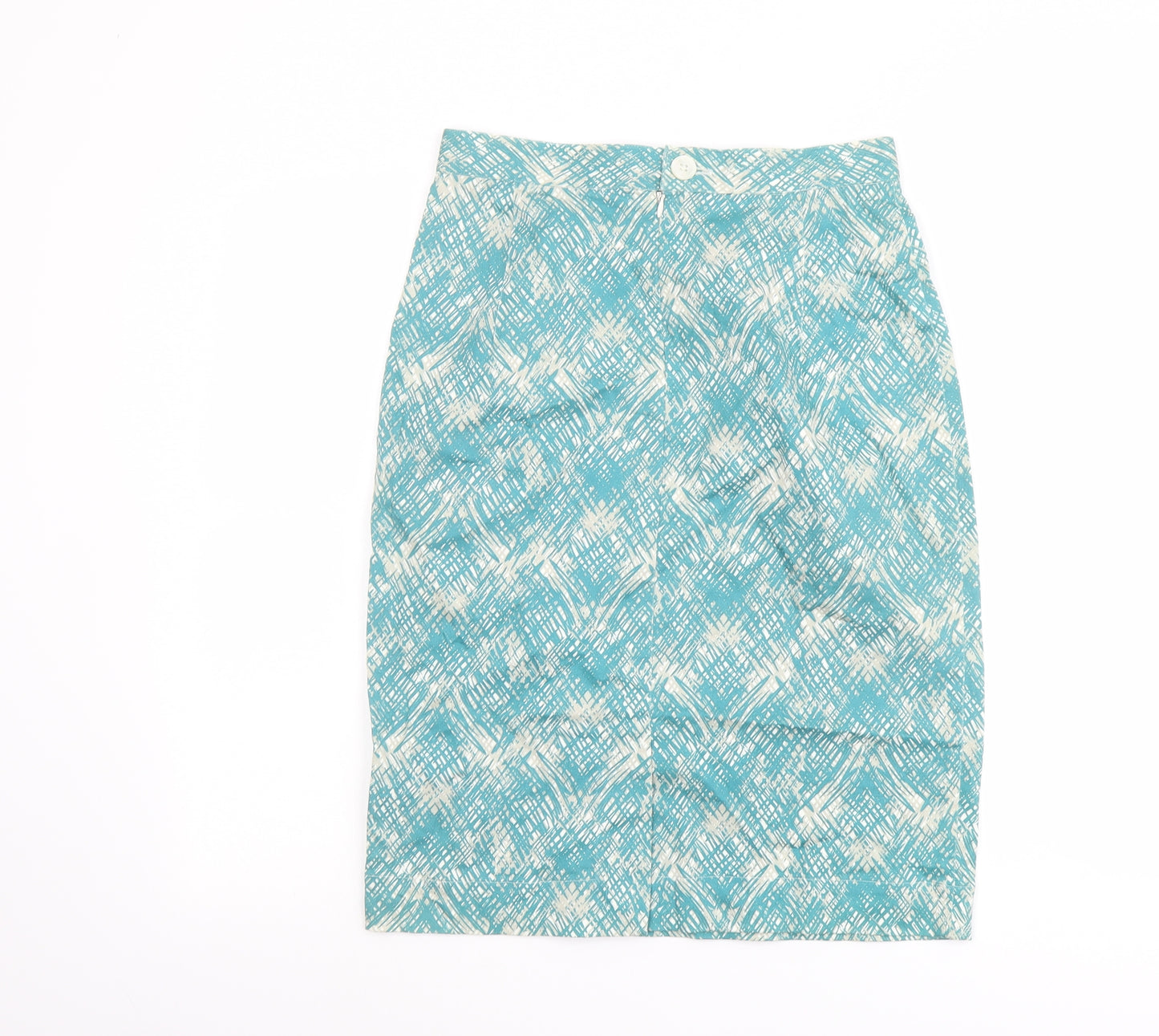People Tree Womens Green Geometric Cotton Straight & Pencil Skirt Size 10 Button