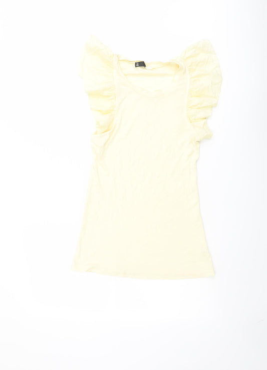 H&M Womens Yellow Cotton Basic Blouse Size 10 Crew Neck