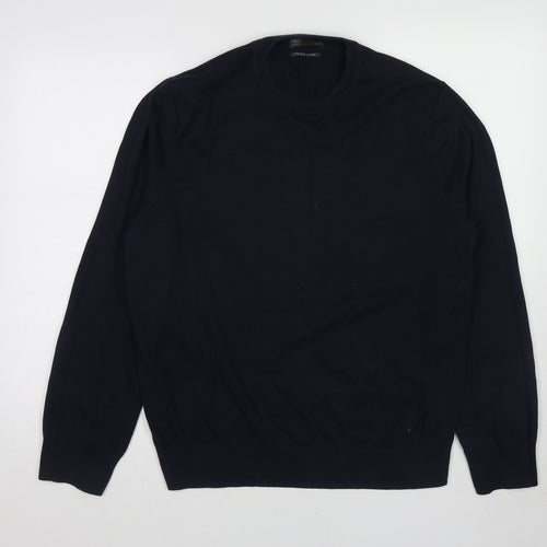 Marks and Spencer Mens Blue Round Neck Cotton Pullover Jumper Size XL Long Sleeve