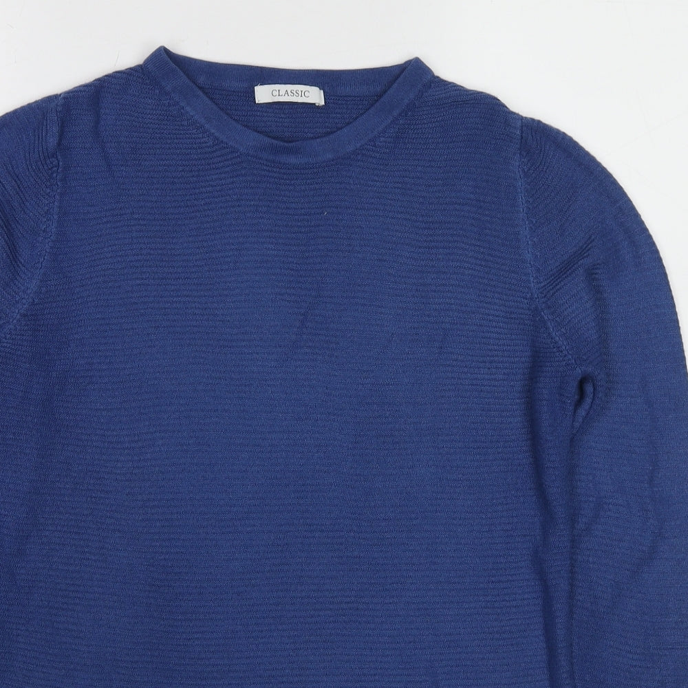 Classic Womens Blue Round Neck Acrylic Pullover Jumper Size 10