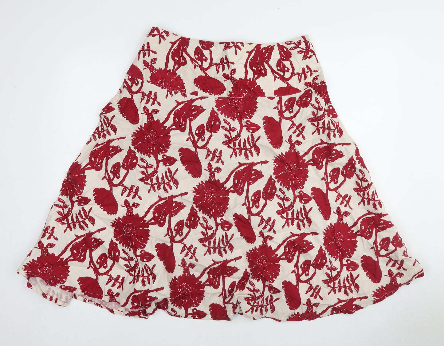 Gap Womens Red Floral Linen Swing Skirt Size 8 Zip