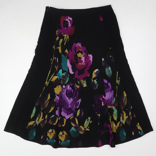 Per Una Womens Black Floral Polyester Swing Skirt Size 10 Zip