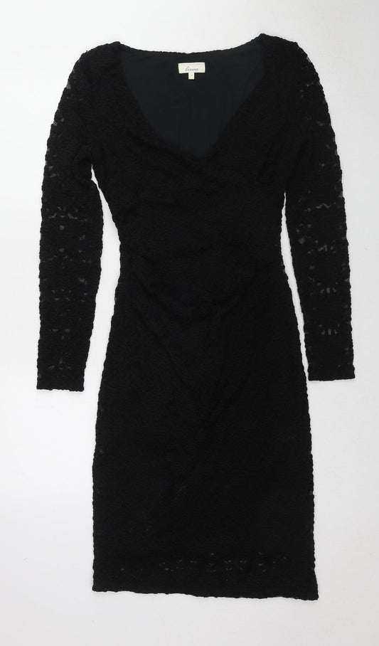Linea Womens Black Floral Polyester Shift Size 12 V-Neck Pullover