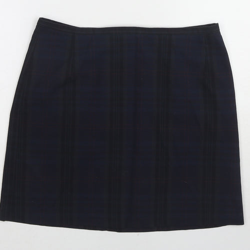 New Look Womens Blue Plaid Polyester A-Line Skirt Size 10 Zip