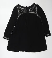 French Connection Womens Black Viscose Tunic Blouse Size XS Boat Neck - Embellished