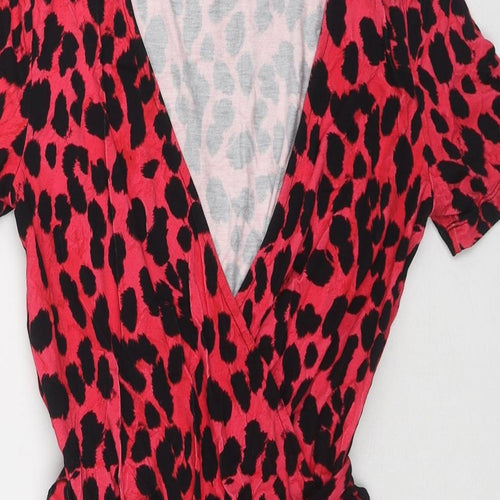 Sosandar Womens Pink Animal Print Viscose Playsuit One-Piece Size 8 Pullover - Leopard Print