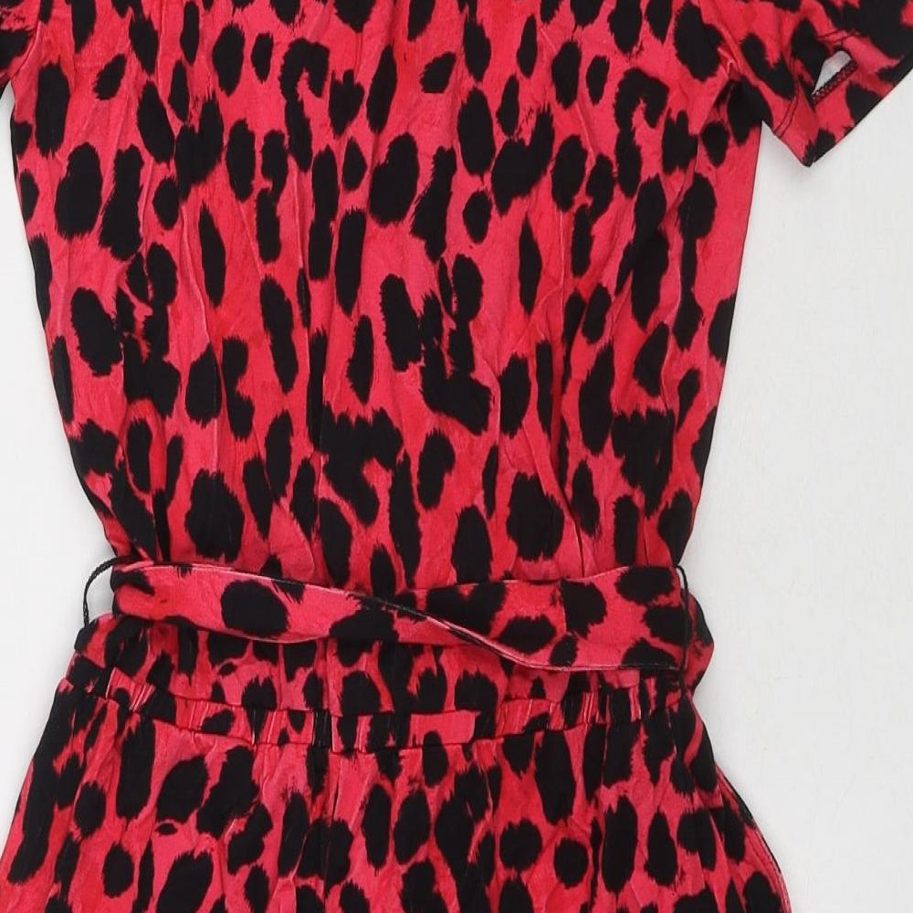 Sosandar Womens Pink Animal Print Viscose Playsuit One-Piece Size 8 Pullover - Leopard Print