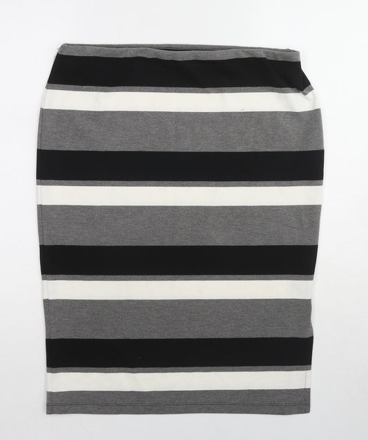 Marks and Spencer Womens Grey Striped Polyester Bandage Skirt Size 14