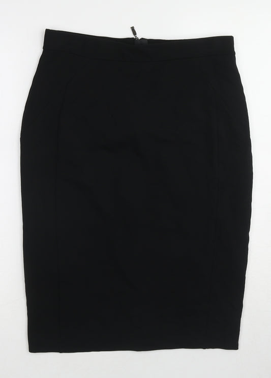 Marks and Spencer Womens Black Viscose Straight & Pencil Skirt Size 14 Zip