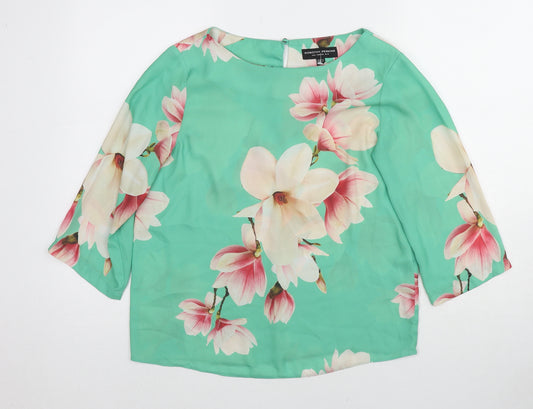 Dorothy Perkins Womens Green Floral Polyester Basic Blouse Size 10 Boat Neck