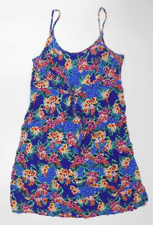BHS Womens Blue Floral Viscose Tank Dress Size 20 Round Neck Pullover