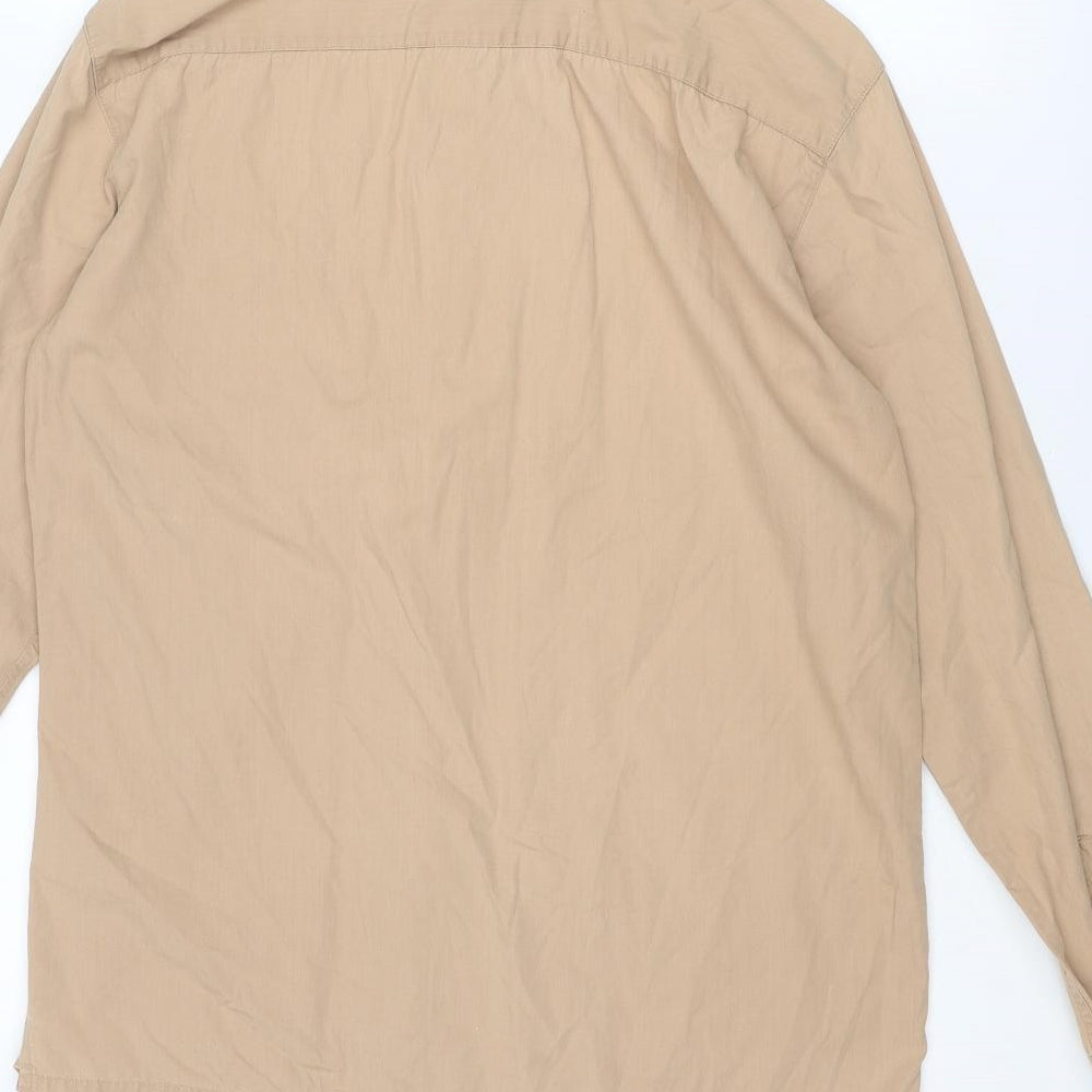 Esprit Mens Beige Polyester Button-Up Size M Collared Button