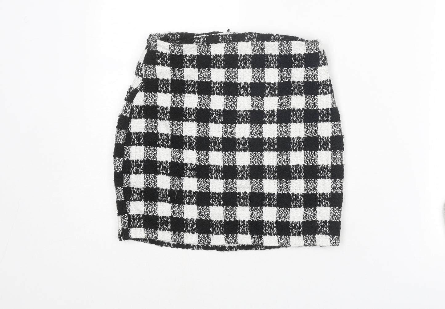 ASOS Womens Black Check Acrylic Mini Skirt Size 8 Zip
