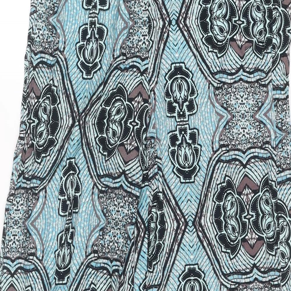 H&M Womens Blue Geometric Viscose Trousers Size 8 L29 in Regular
